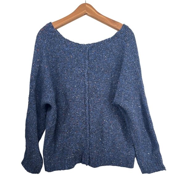 Lucky Brand Womens Sweater Sz L Chunky Knit Blue Speckled V-Neck Slouchy Comfy - Picture 3 of 11